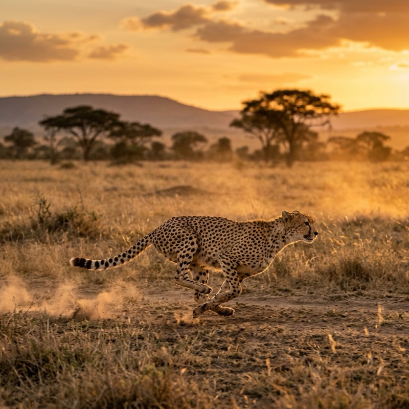 Cheetah sprinting in the African savanna, photographed by Ron Bensimon as a hobby